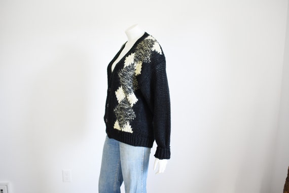 80s Diamond Pattern Black Cardigan - M/L - image 3