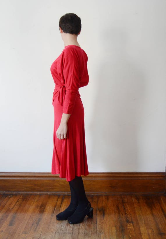 1980s Red Jersey Dress - M - image 4