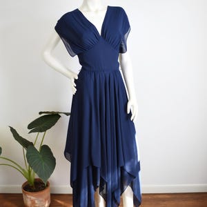 1970s Navy Handkerchief Hem Dress - S