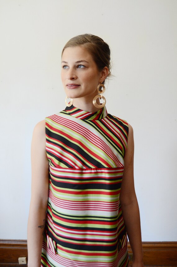 1960s Striped Mod Shiftdress - XS/S - image 8