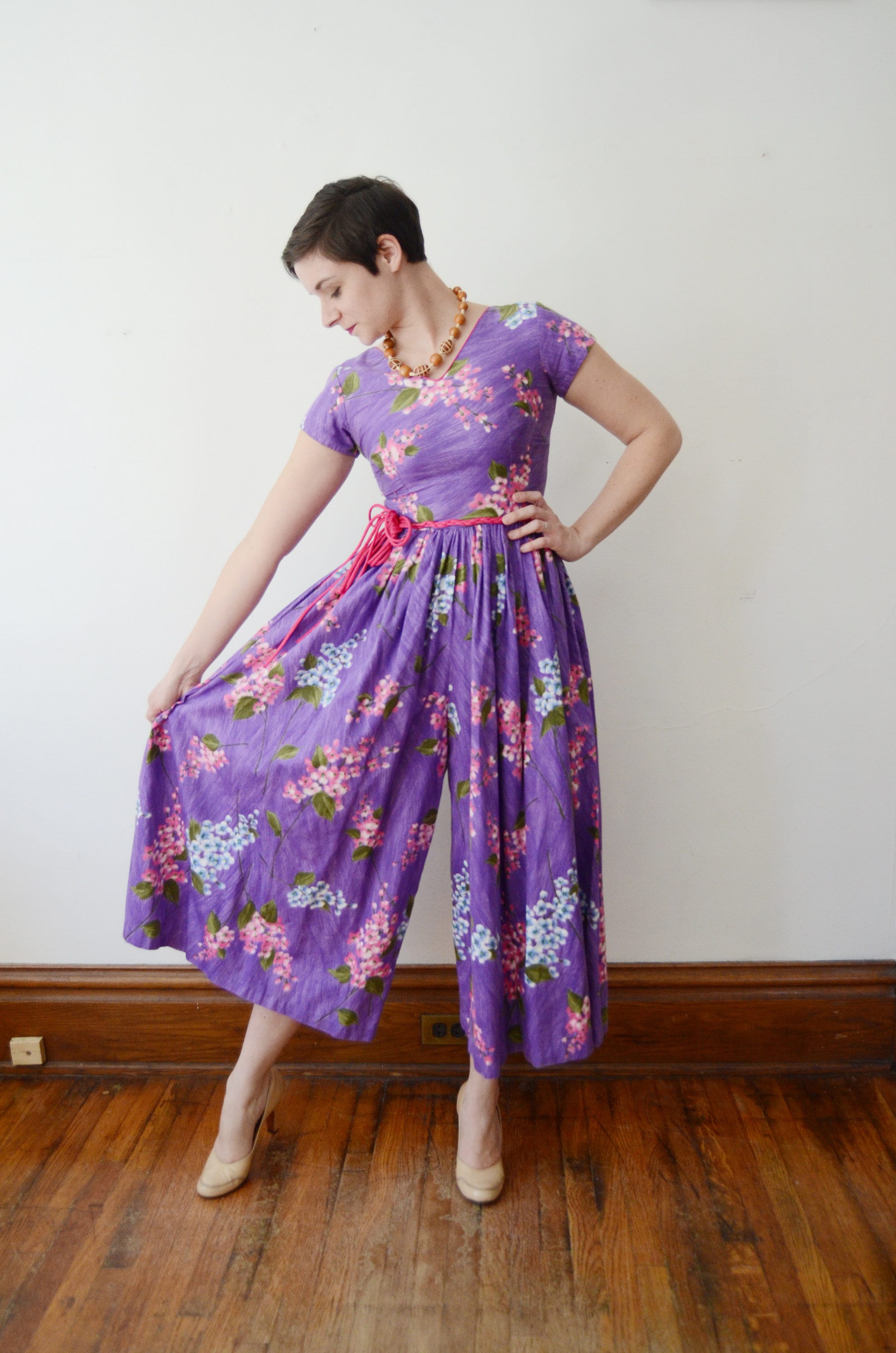 1970s Purple Hawaiian Jumpsuit - S
