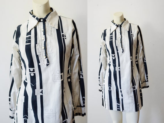 1970s Belt Buckle Novelty Mini Dress - XS