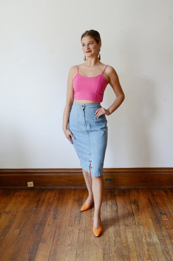 1980s Light Blue Denim Skirt - XS - image 7