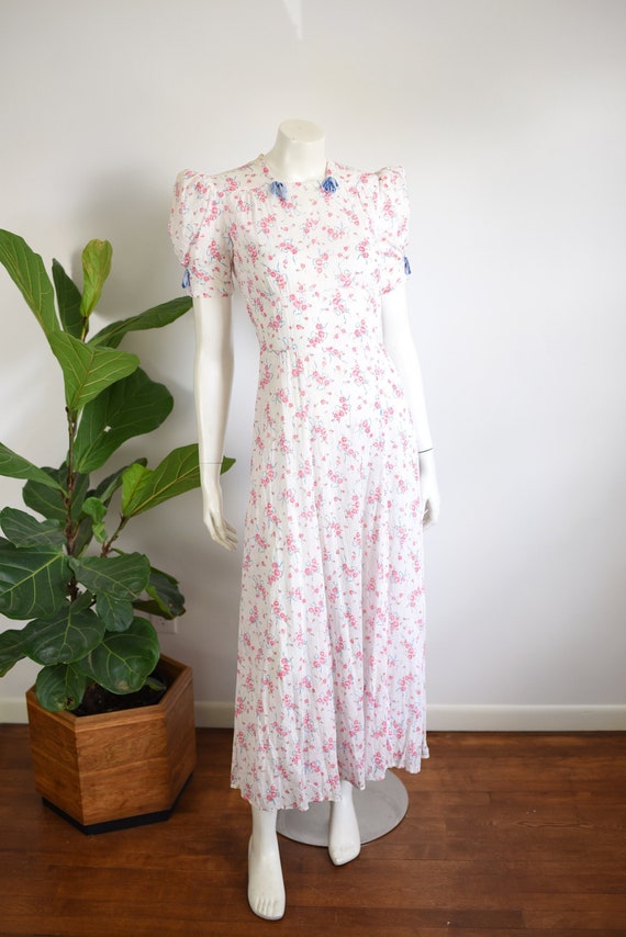 1930s Sheer Rose Print Dress - XS