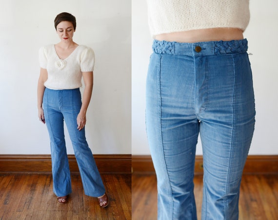 1970s Corduroy High Waisted Flare Pants - M
