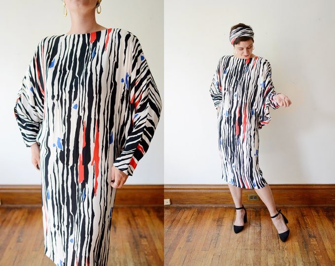 1980s Jackie Bernard Patterned Dress - M