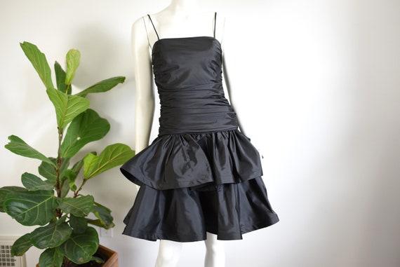 1980s Black Ruffled Party Dress - XS/S - image 2