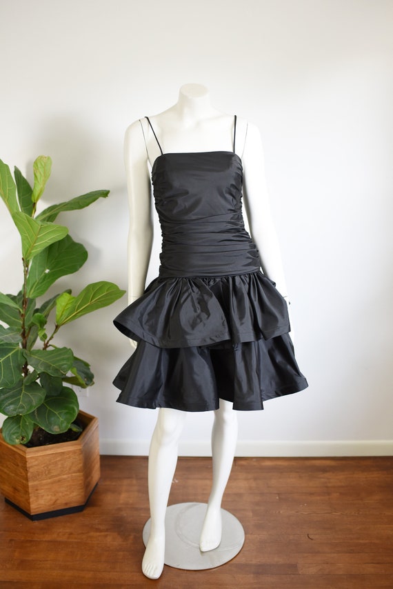 1980s Black Ruffled Party Dress - XS/S