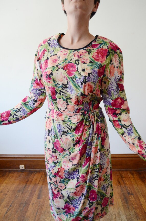 1980s Silk Floral Dress - M - image 7