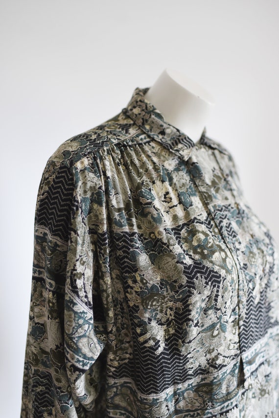 Carole Little Green Floral Blouse - M - image 5