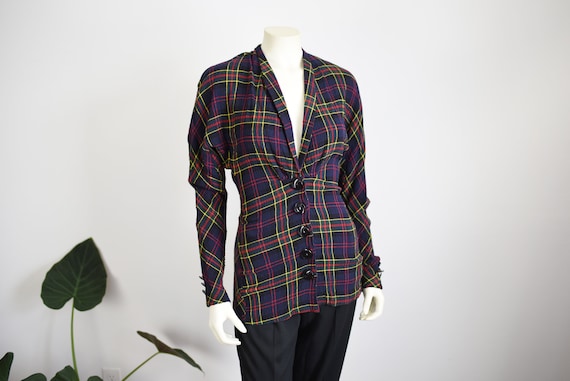 90s The Limited Plaid Rayon Blouse - XS/S