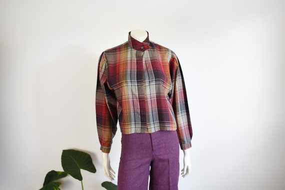 Early 80s Cropped Plaid Shirt - S/M