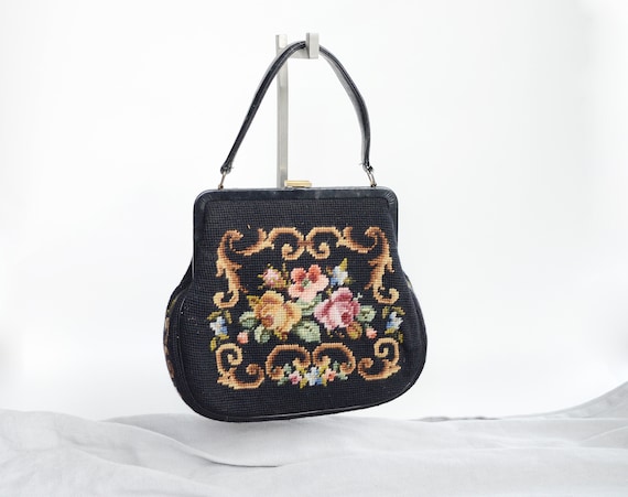 1950s Black Needlepoint Purse
