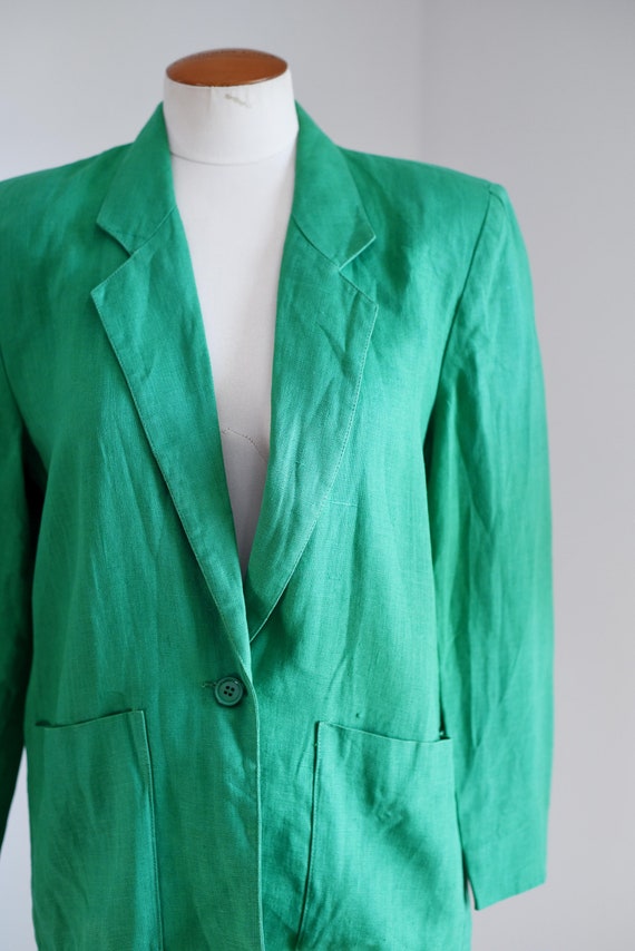 90s Kelly Green Linen Blazer - S - image 3