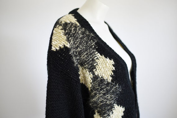 80s Diamond Pattern Black Cardigan - M/L - image 6