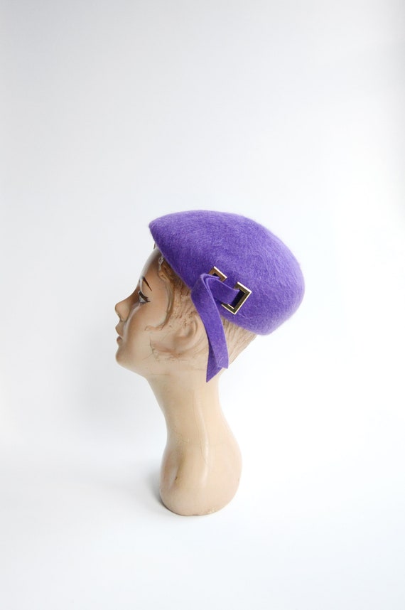1960s Purple Mohair Beret Hat - image 4