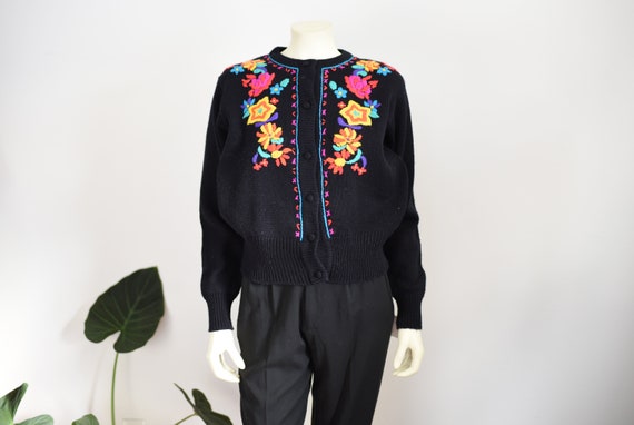 80s Floral Embroidered Cardigan - M - image 2