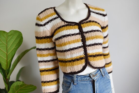 1970s Handknit Cropped Cardigan - S/M - image 3