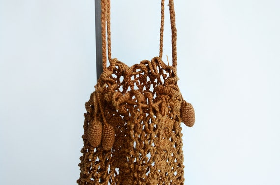 Edwardian Golden Brown Crochet Purse - image 7