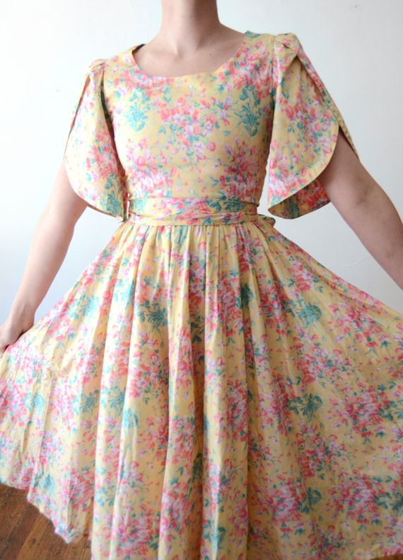 1980s Floral Cotton Dress - XS - image 3