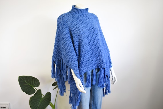 70s Blue Fringe Shawl - OSFM