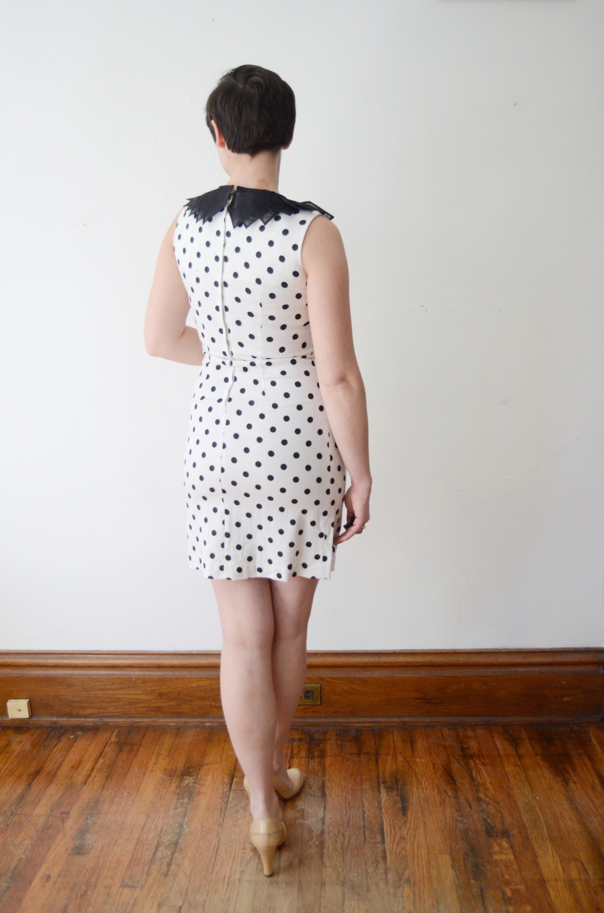 1960s Black and White Polka Dot Dress - XS/S