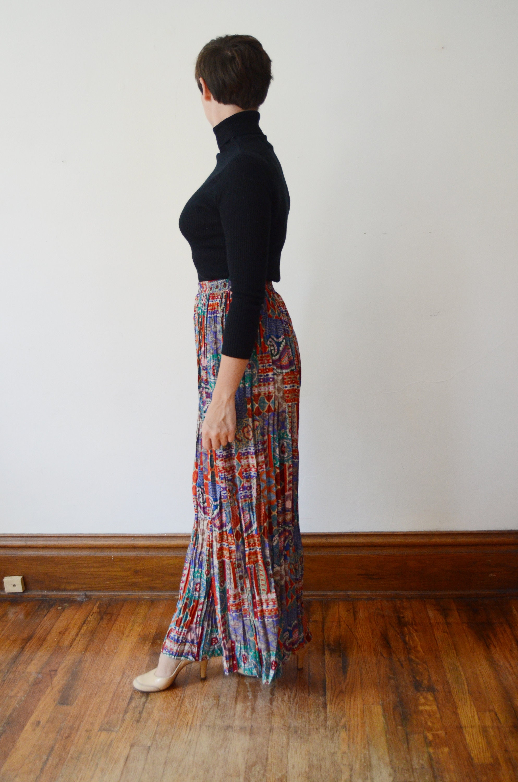 wide leg patterned pants