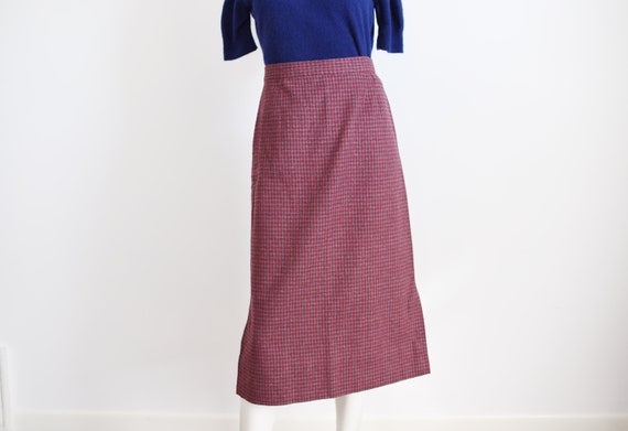 1950s Handmade Plaid Grey and Red Skirt - S - image 1
