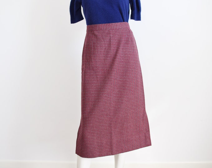 1950s Handmade Plaid Grey and Red Skirt - S