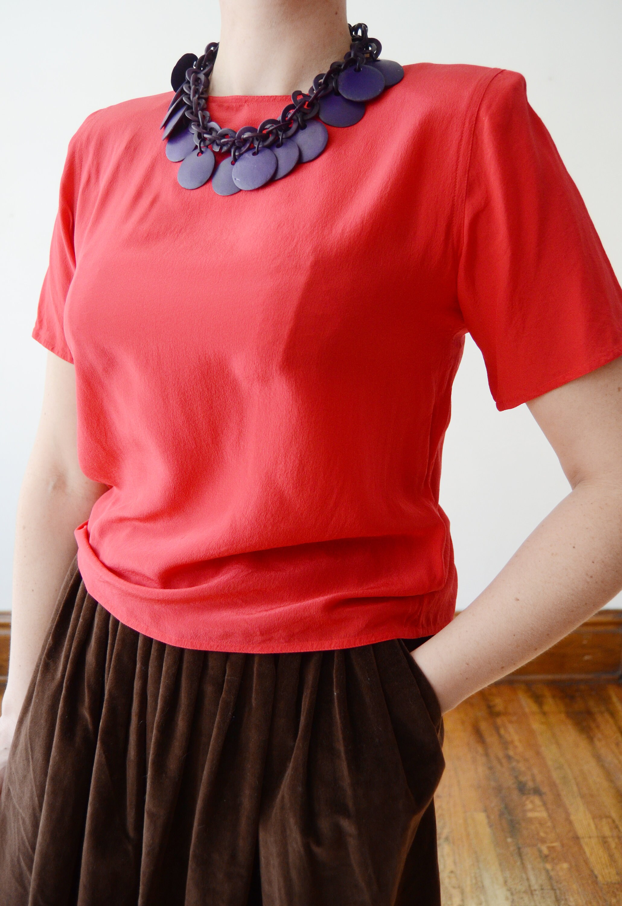 1990s Red Silk Top - S