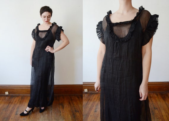 1930s Black Sheer Dress - M/L