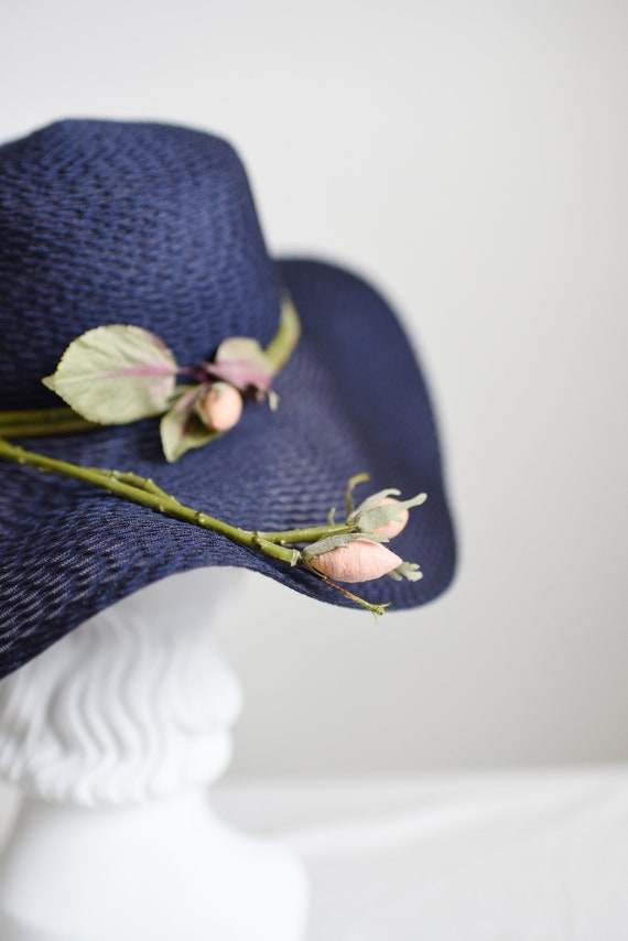 Navy 1970s Sunhat with Huge Flower - image 8