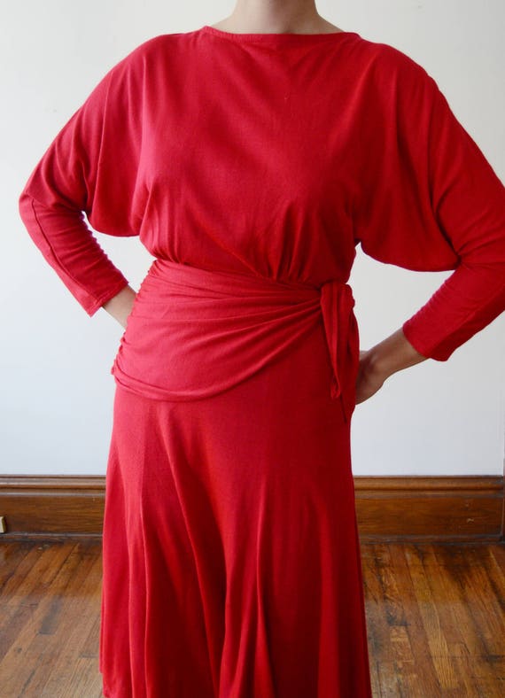 1980s Red Jersey Dress - M - image 2