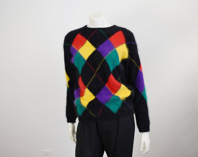 80s RaFaella Angora Argyle Sweater - S/M