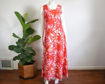 1970s Floral Hawaiian Maxi Dress - L