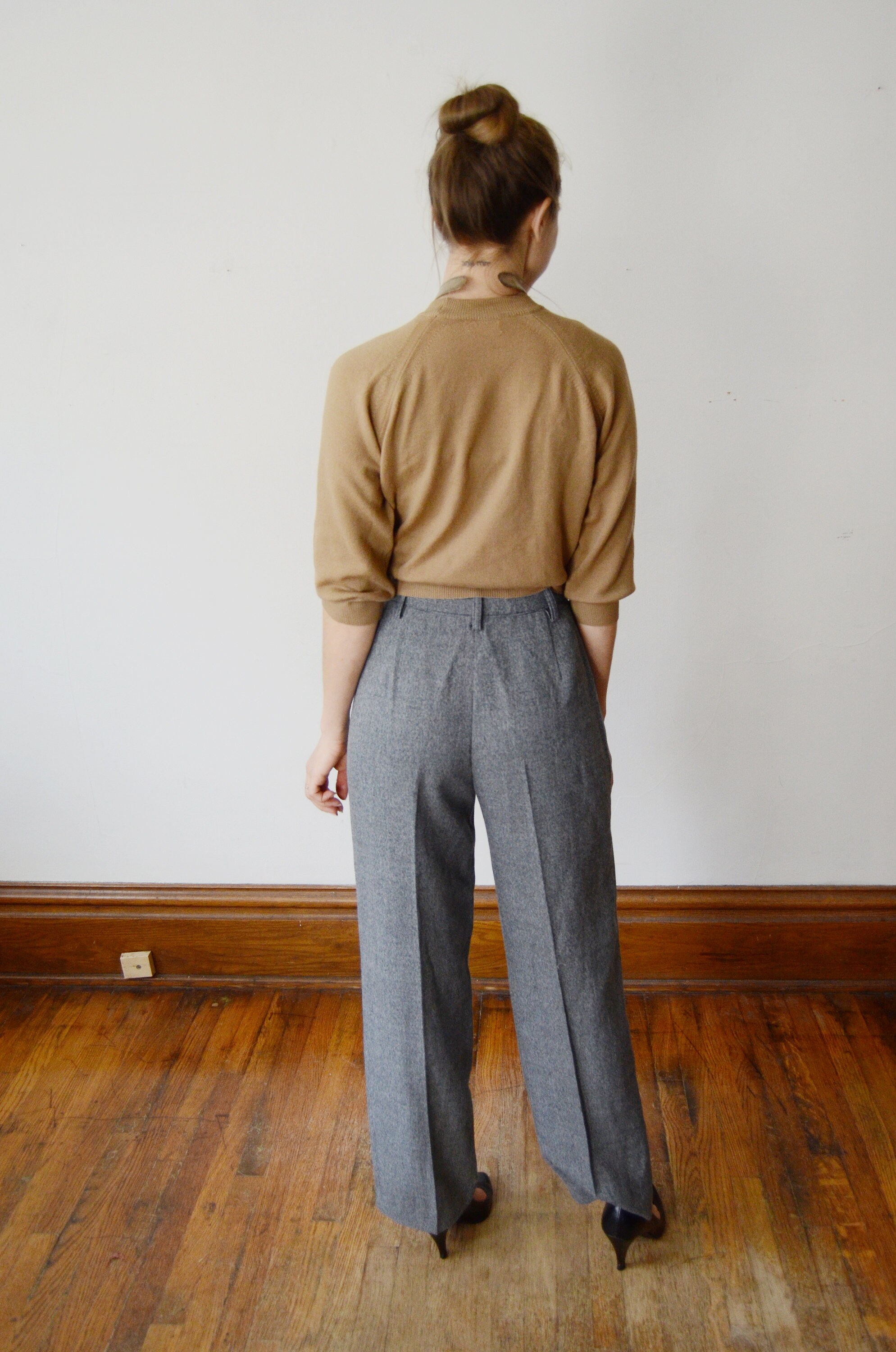 grey school trousers teenage girl