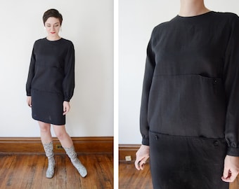 Stanley Sherman 1970s/1980s Black Linen Dress - S/M