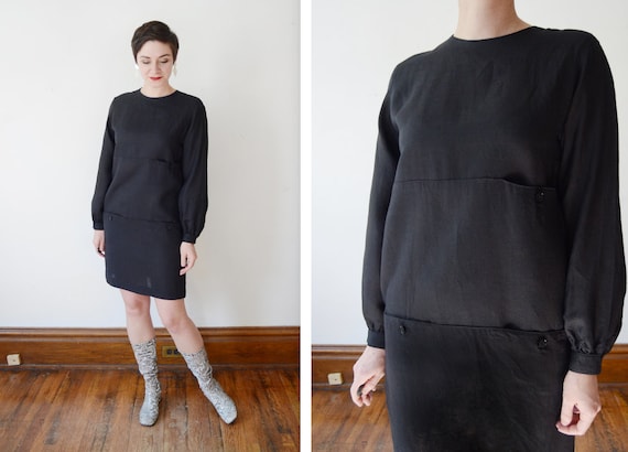 70's Black and White Sleeveless Full Skirt Dress by Stanley Sherman
