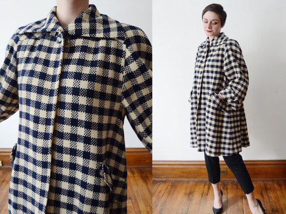 1940s Checkered Wool Swing Coat - M
