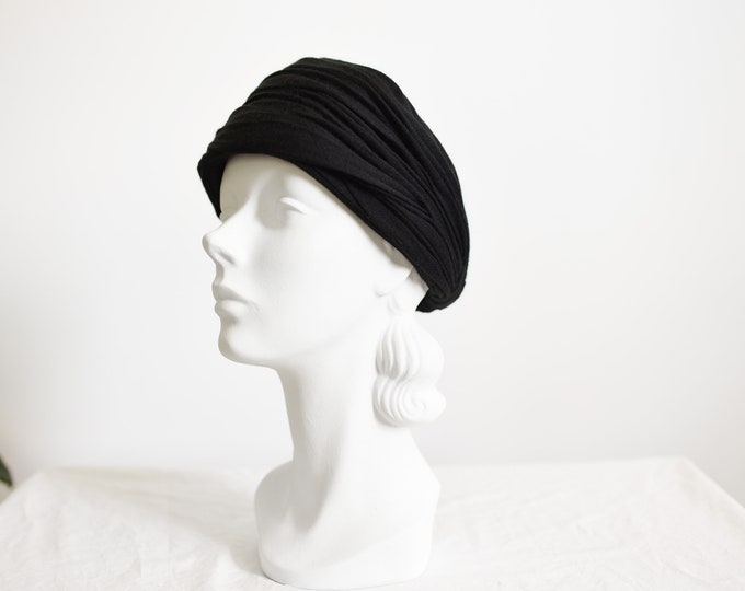 1970s Bonwit Teller Black Jersey Turban