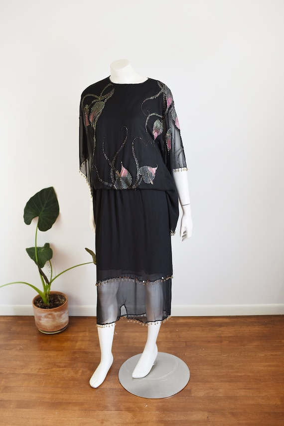 80s Oleg Cassini Painted Silk Dress - M