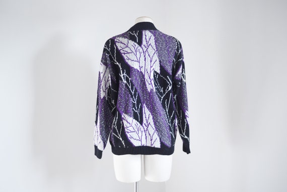 1980s Purple Leaf Print Sweater - M - image 3