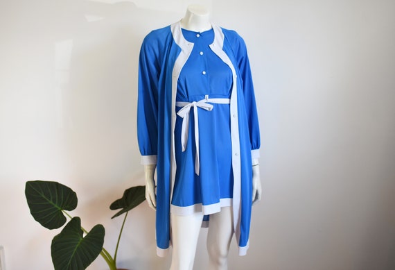 1960s Blue Mini Nightgown and Bed Jacket Set - S