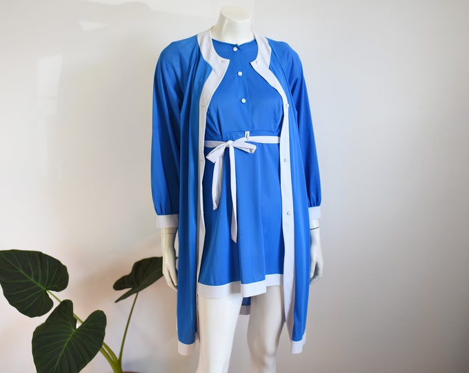 1960s Blue Mini Nightgown and Bed Jacket Set - S