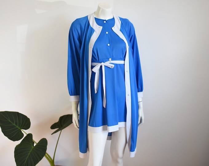 1960s Blue Mini Nightgown and Bed Jacket Set - S