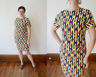1980s Silk Heart Print Dress - M/L
