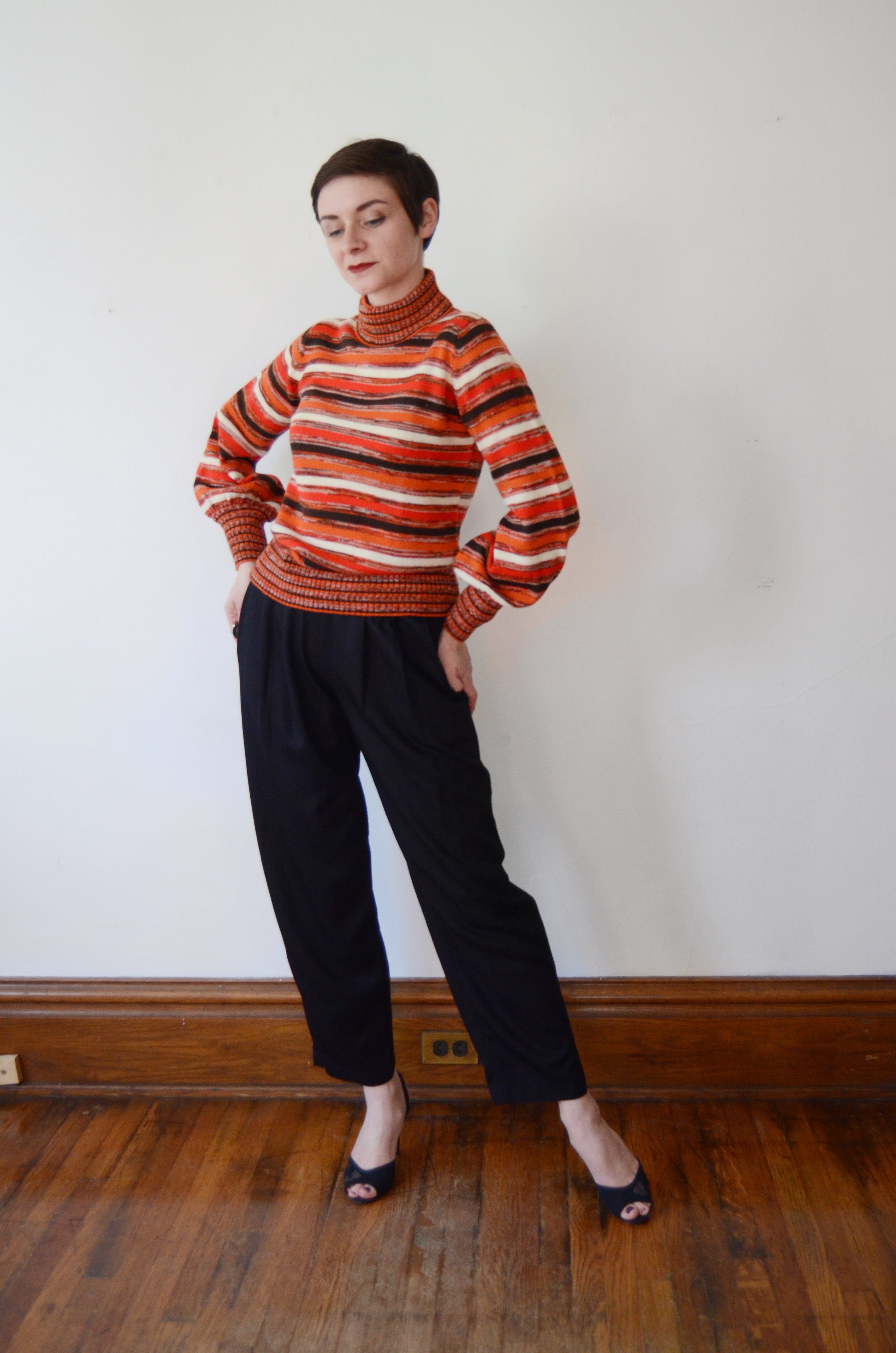1970s Orange Striped Sweater - M
