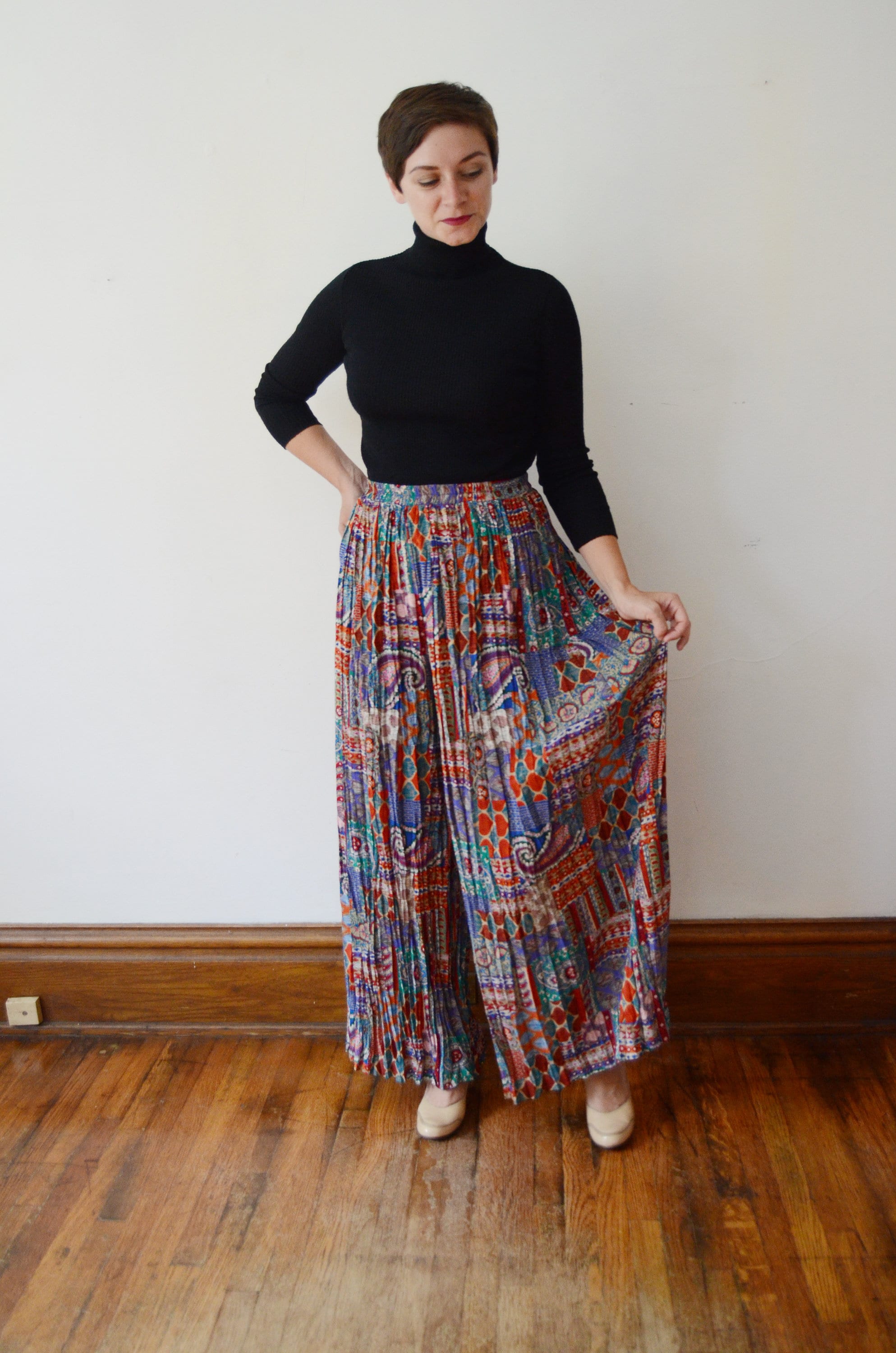 wide leg patterned pants