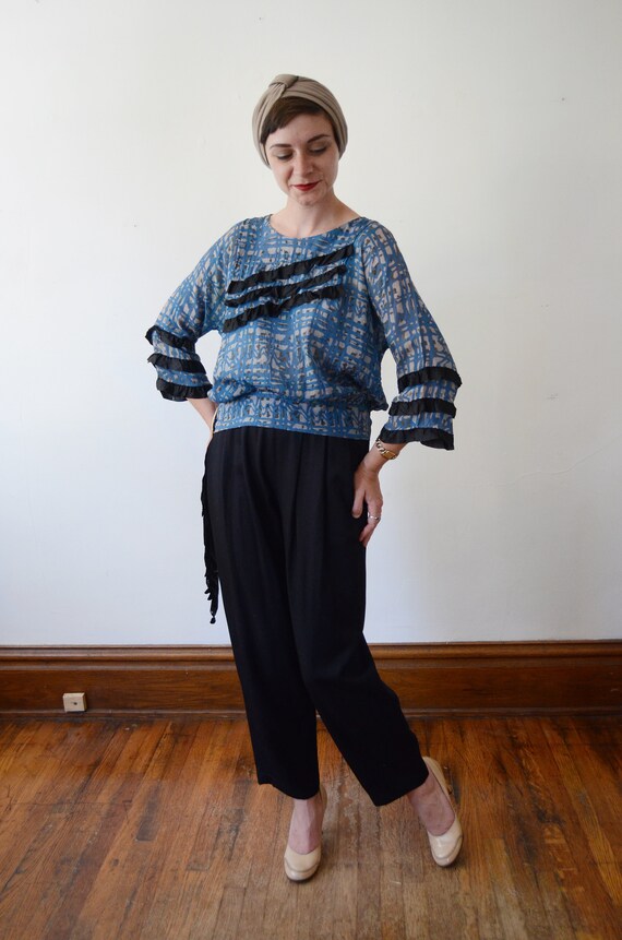 1920s Blue Silk Blouse - S/M