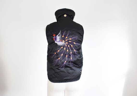 1970s Embroidered Peacock Ski Puffy Vest - S